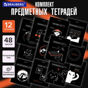 Тетради предметные, КОМПЛЕКТ 12 ПРЕДМЕТОВ, 48 л., TWIN лак, BRAUBERG "МЕМЫ"