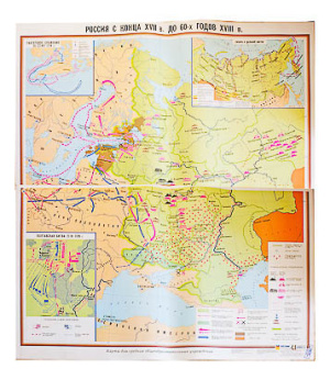 Учебная карта "Россия с конца XVII в. до нач. 60-х г.г. XVIII в." (матовое, 2-стороннее лам.)