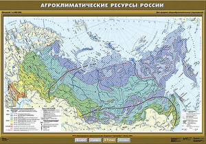 Учебн. карта "Агроклиматические ресурсы России" 100х140 8, 9 класс