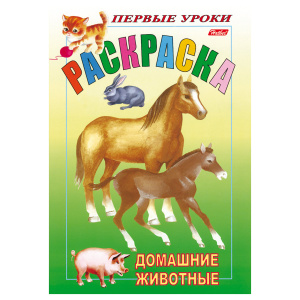 Книжка-раскраска А5, 8 л., HATBER, Первые уроки, "Домашние животные", 8Рц5 03060, R002101 