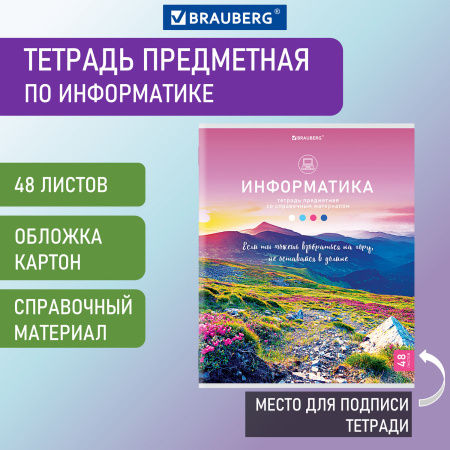 Тетрадь предметная КЛАССИКА NATURE 48л, обложка картон, ИНФОРМАТИКА, клетка, BRAUBERG